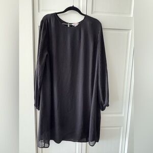 Joe Fresh Black Pleated Midi Dress XL | Lined Long Sleeve Sheer Overlay